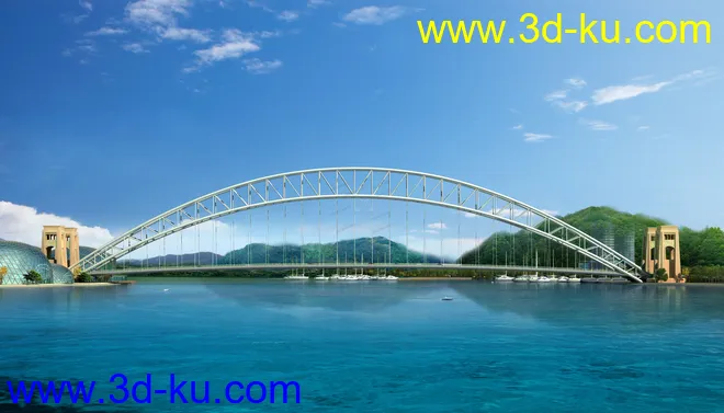 公路 场景 模型下载  max  创意桥设计 白天 蓝天 河的图片3