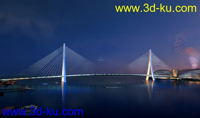 公路 场景 模型下载  max  创意桥设计 白天 蓝天 河的图片5