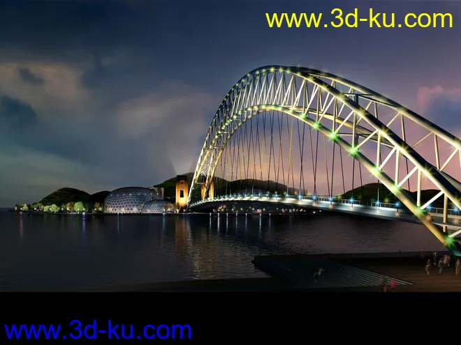 公路 场景 模型下载  max  创意桥设计 白天 蓝天 河的图片6