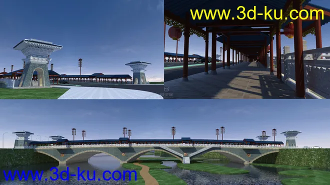 公路 场景 模型下载  max  创意桥设计 白天 蓝天 河的图片1