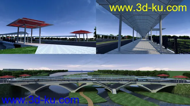 公路 场景 模型下载  max  创意桥设计 白天 蓝天 河的图片3