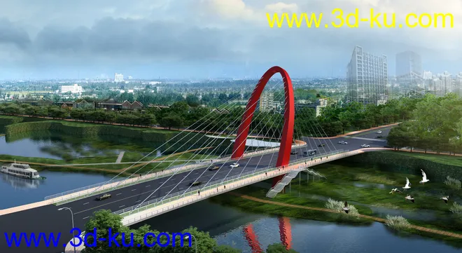 公路 场景 模型下载  max  创意桥设计 白天 蓝天 河的图片5