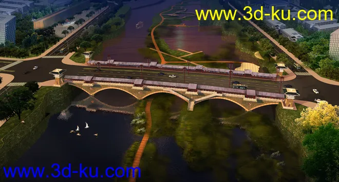 公路 场景 模型下载  max  创意桥设计 白天 蓝天 河的图片7