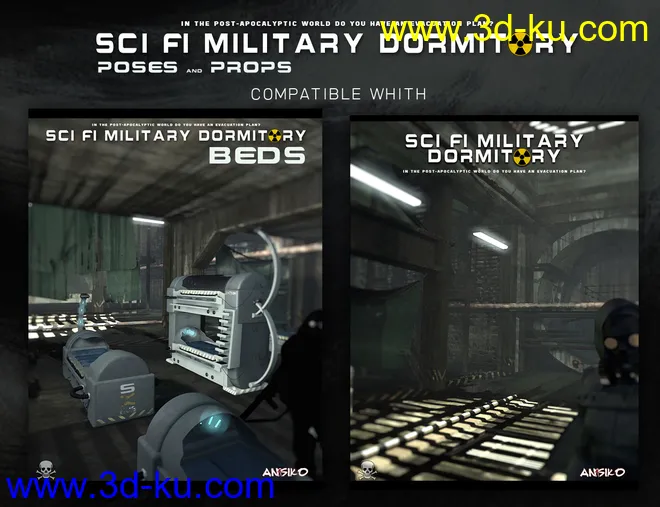 SCI FI Military Dormitory Poses and Props模型的图片2