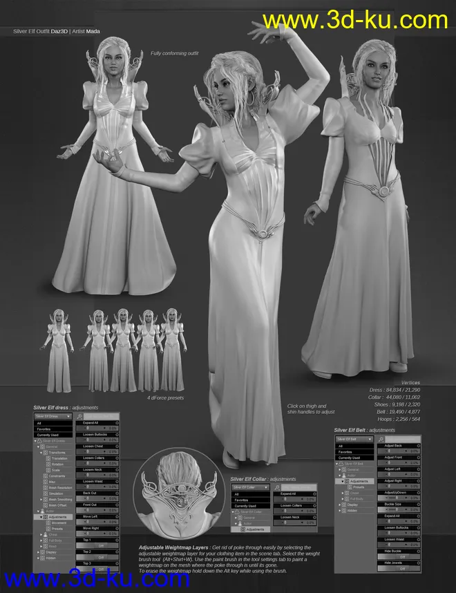 dForce Silver Elf Outfit for Genesis 8 and 8.1 Females模型的图片5