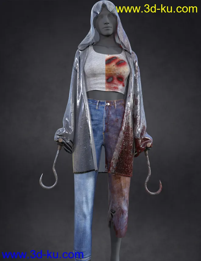 dForce Bloody Rain Outfit For Genesis 8 and 8.1 Females模型的图片7