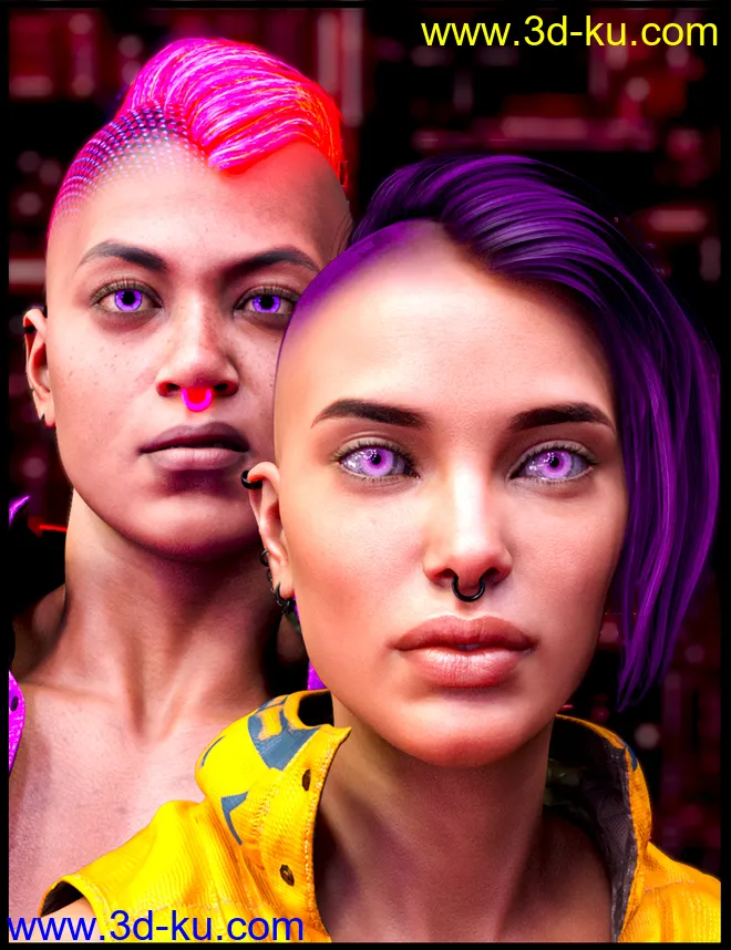 M3D CyberPunk Hair, Eye and Earrings for Genesis 8 and 8.1 Females模型的图片1