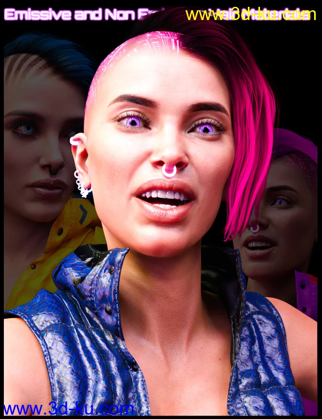 M3D CyberPunk Hair, Eye and Earrings for Genesis 8 and 8.1 Females模型的图片2