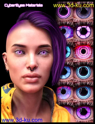 3D打印模型M3D CyberPunk Hair, Eye and Earrings for Genesis 8 and 8.1 Females的图片