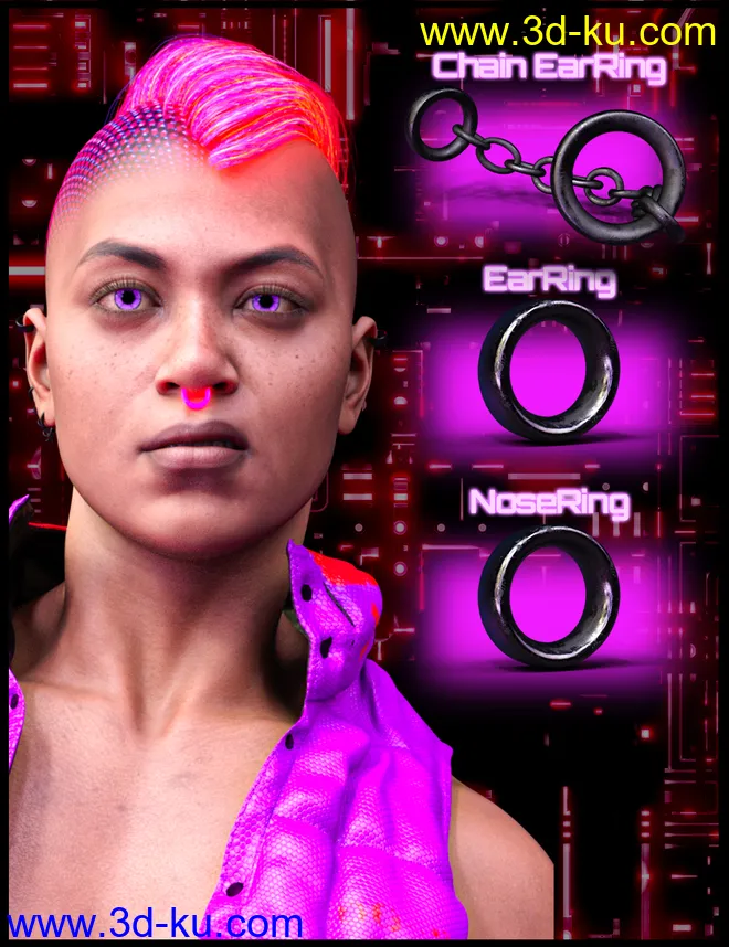 M3D CyberPunk Hair, Eye and Earrings for Genesis 8 and 8.1 Females模型的图片4