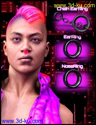 3D打印模型M3D CyberPunk Hair, Eye and Earrings for Genesis 8 and 8.1 Females的图片