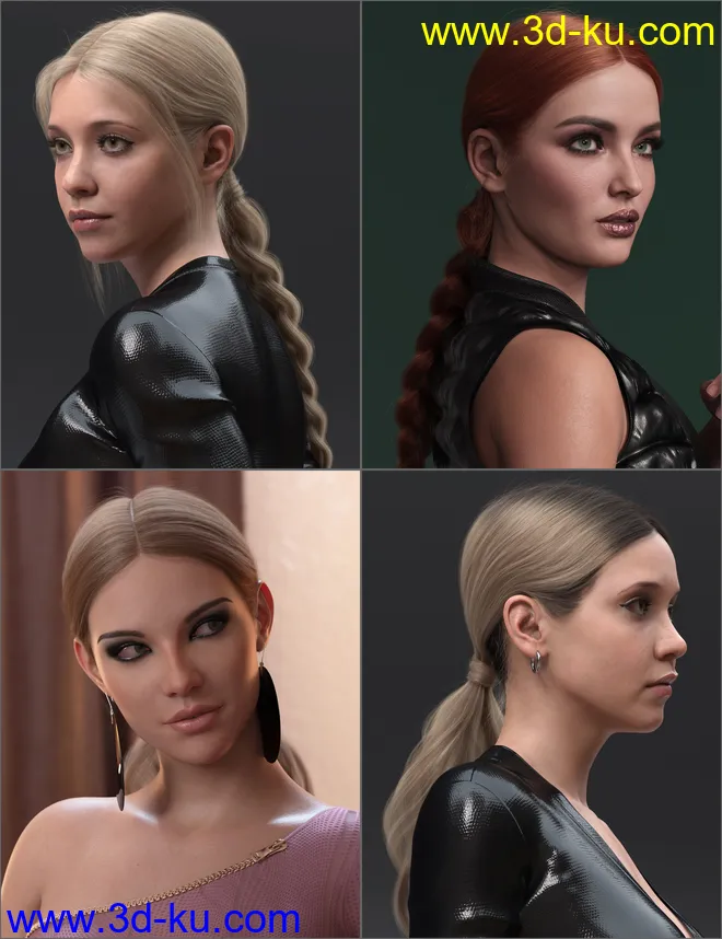 3-in-1 Low Ponytails Hair for Genesis 8 and 8.1 Females模型的图片1