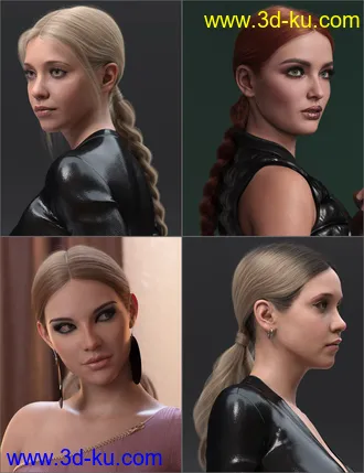 3D打印模型3-in-1 Low Ponytails Hair for Genesis 8 and 8.1 Females的图片