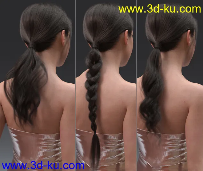 3-in-1 Low Ponytails Hair for Genesis 8 and 8.1 Females模型的图片14