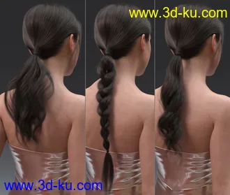 3D打印模型3-in-1 Low Ponytails Hair for Genesis 8 and 8.1 Females的图片