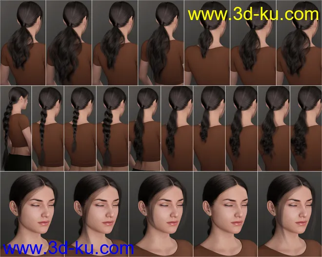 3-in-1 Low Ponytails Hair for Genesis 8 and 8.1 Females模型的图片15