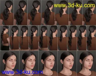 3D打印模型3-in-1 Low Ponytails Hair for Genesis 8 and 8.1 Females的图片