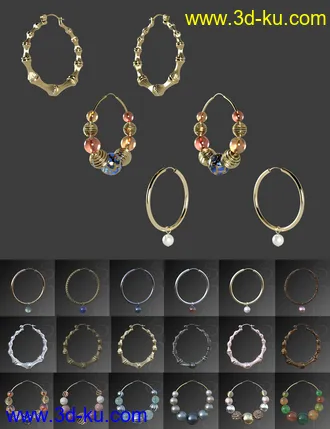 3D打印模型Hoop Earrings Collection for Genesis 8 and 8.1 Females的图片