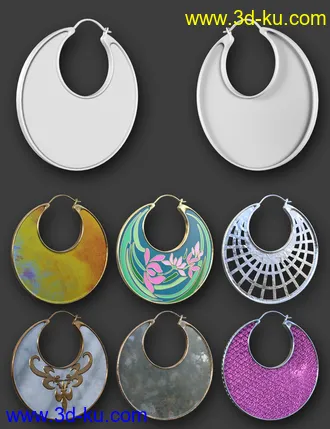 3D打印模型Hoop Earrings Collection for Genesis 8 and 8.1 Females的图片