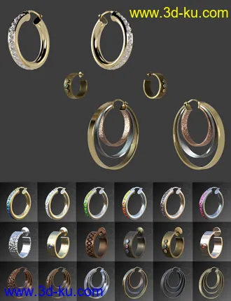 3D打印模型Hoop Earrings Collection for Genesis 8 and 8.1 Females的图片