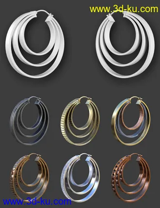 3D打印模型Hoop Earrings Collection for Genesis 8 and 8.1 Females的图片