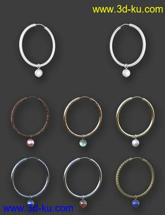 3D打印模型Hoop Earrings Collection for Genesis 8 and 8.1 Females的图片