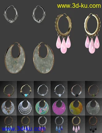 3D打印模型Hoop Earrings Collection for Genesis 8 and 8.1 Females的图片