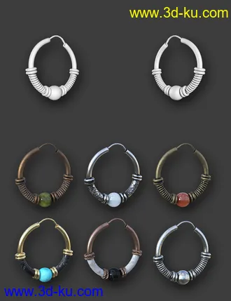 3D打印模型Hoop Earrings Collection for Genesis 8 and 8.1 Females的图片