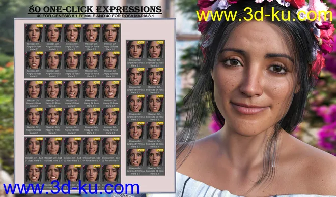 Mexican Girl Expressions for Genesis 8.1 Female and Rosa Maria 8.1模型的图片6