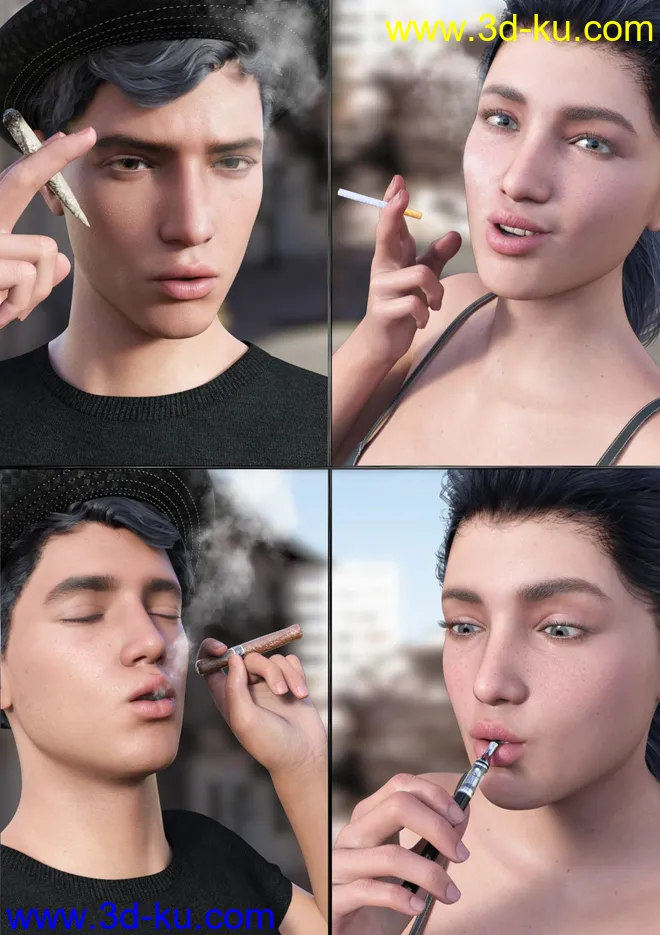 Smoking Day Poses and Expressions for Genesis 8.1模型的图片2