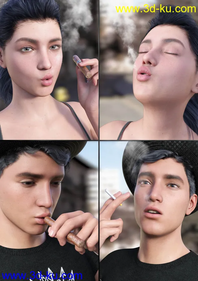 Smoking Day Poses and Expressions for Genesis 8.1模型的图片3