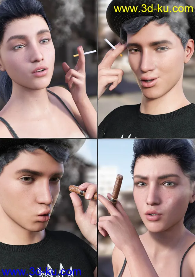 Smoking Day Poses and Expressions for Genesis 8.1模型的图片4