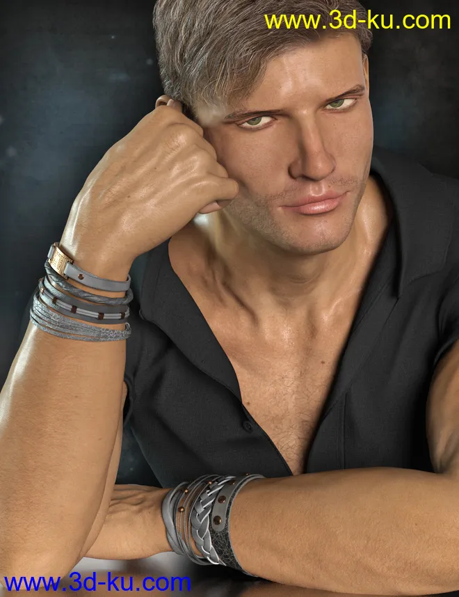 Leather Bracelets for Genesis 8 Male(s) & Female(s)模型的图片2