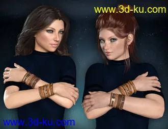 3D打印模型Leather Bracelets for Genesis 8 Male(s) & Female(s)的图片