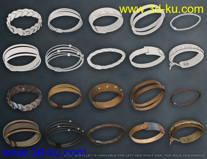 Leather Bracelets for Genesis 8 Male(s) & Female(s)模型的图片9