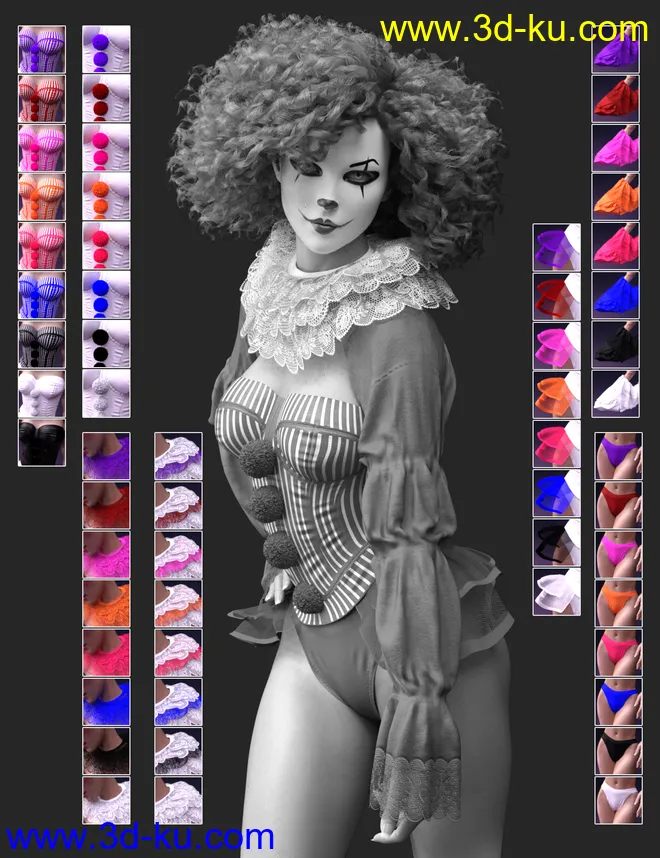 X-Fashion Clown Costume for Genesis 8 Female(s)模型的图片6