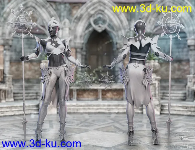 dForce Knight Priestess Outfit and Weapons for Genesis 8 Female(s)模型的图片8