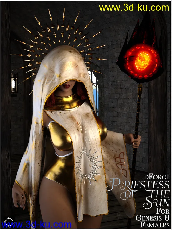 dforce Priestess of the Sun for Genesis 8 Females模型的图片1