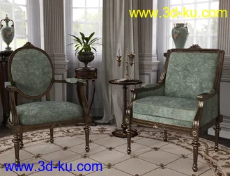 3D打印模型Reupholstered for Vintage Furniture Iray的图片