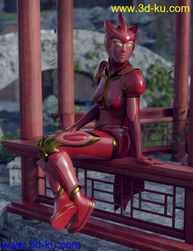 ZhuQue - The Red Phoenix Outfit for Genesis 8 Female(s)模型的图片3