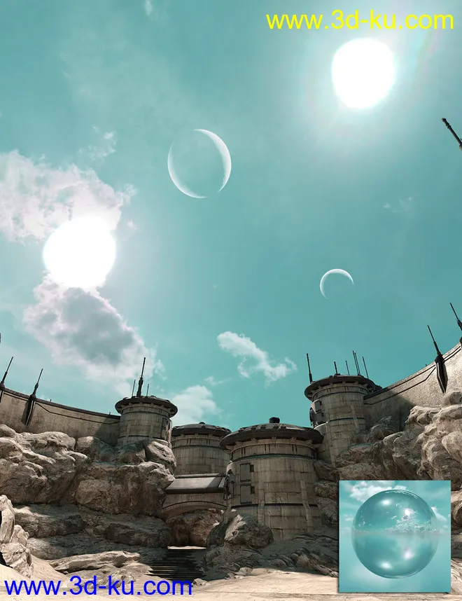 Orestes Iray HDRI Skydomes - Twin Suns of Durnn模型的图片4