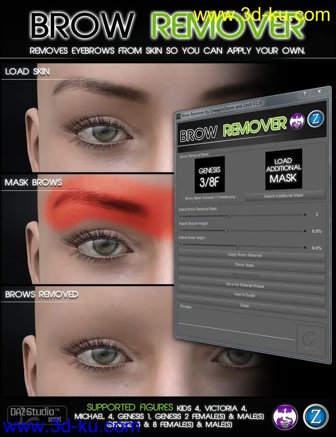 Brow Remover for Daz Studio (G8 Update)模型的图片1