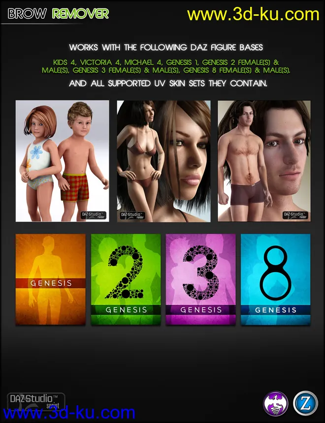 Brow Remover for Daz Studio (G8 Update)模型的图片6