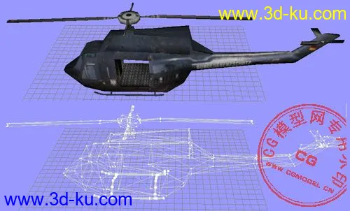 游戏用带骨骼动画的直升飞机（mdl/x/ms3d格式）模型的图片1
