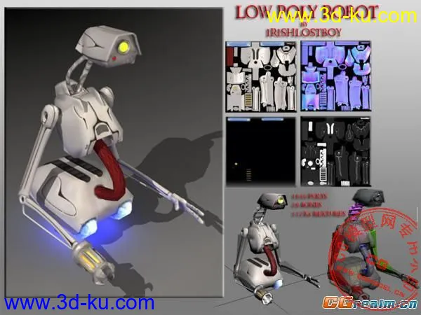 白色机器人（低多边形）含法线贴图模型的图片1