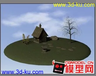 一个有树，有花，有房子的场景，贴图齐（国外的）模型的图片1