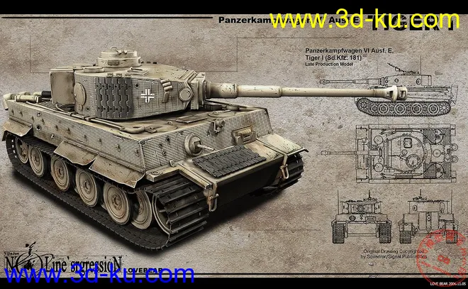 高模Panzerkampfwagen VI Ausf E虎式坦克下载 MAYA+MAX文件模型的图片2
