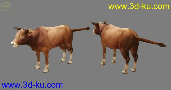 家牛，max4边面简模，带512  psd贴图。模型的图片1