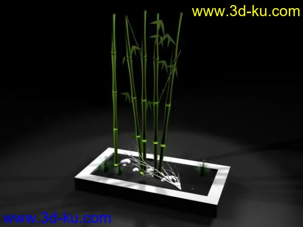 竹子石头小花方形花坛！一应俱全！模型的图片1