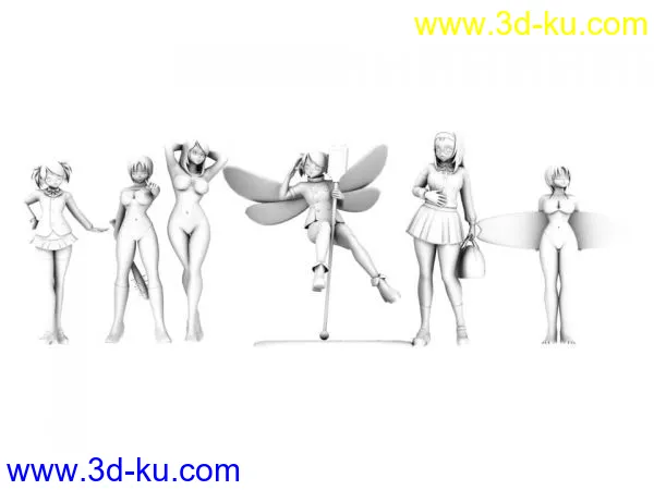 6个全四边面的美少女模型，可自己绑骨刷权重。的图片1
